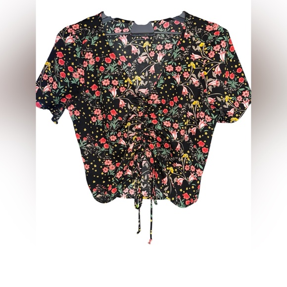 Floral Peach Love California Crop Top, Size Large - Picture 1 of 3
